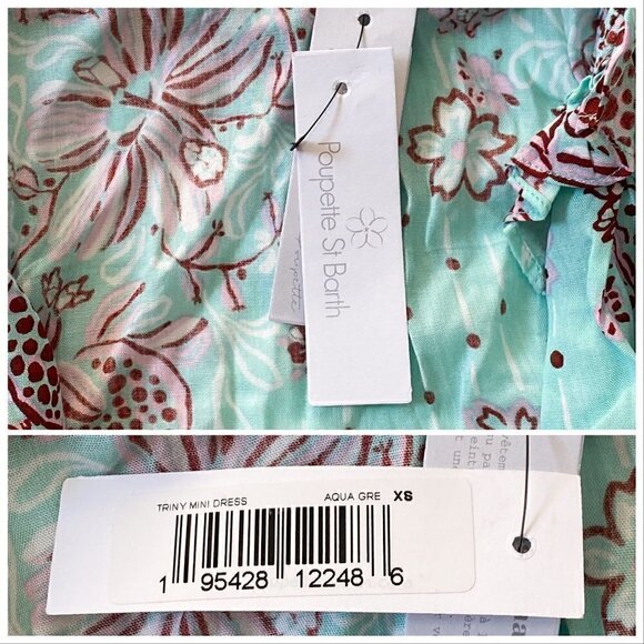 NWT  Poupette St Barth Triny Floral Mini dress, Size XS, Aqua Grenade - Picture 5 of 16